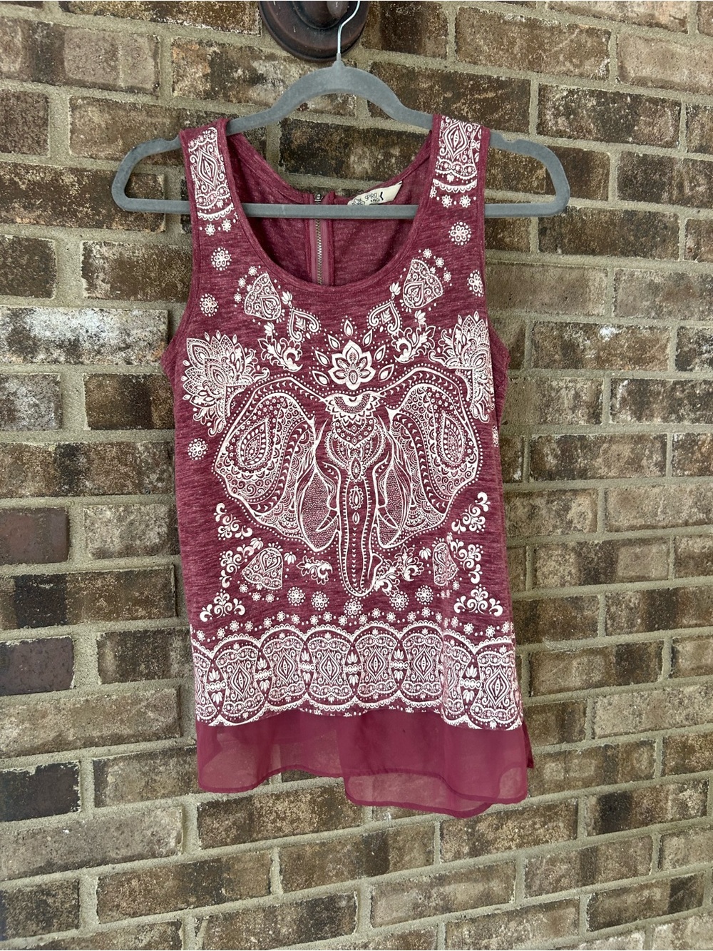 Spirit at M&Co Size 10 Boho Elephant Tank Top Tunic | Mauve Pink | Sheer Hem
